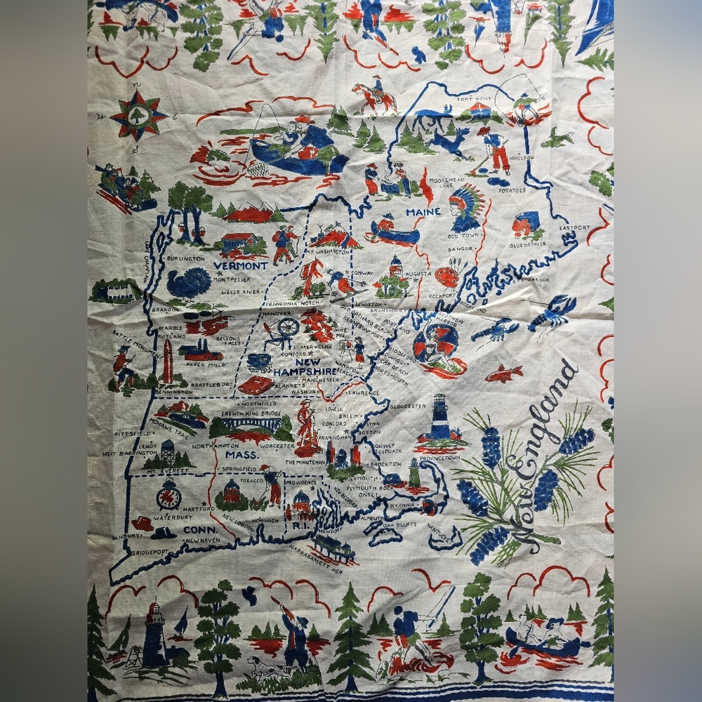 Vintage Cotton New England Souvenir Scarf 26x26